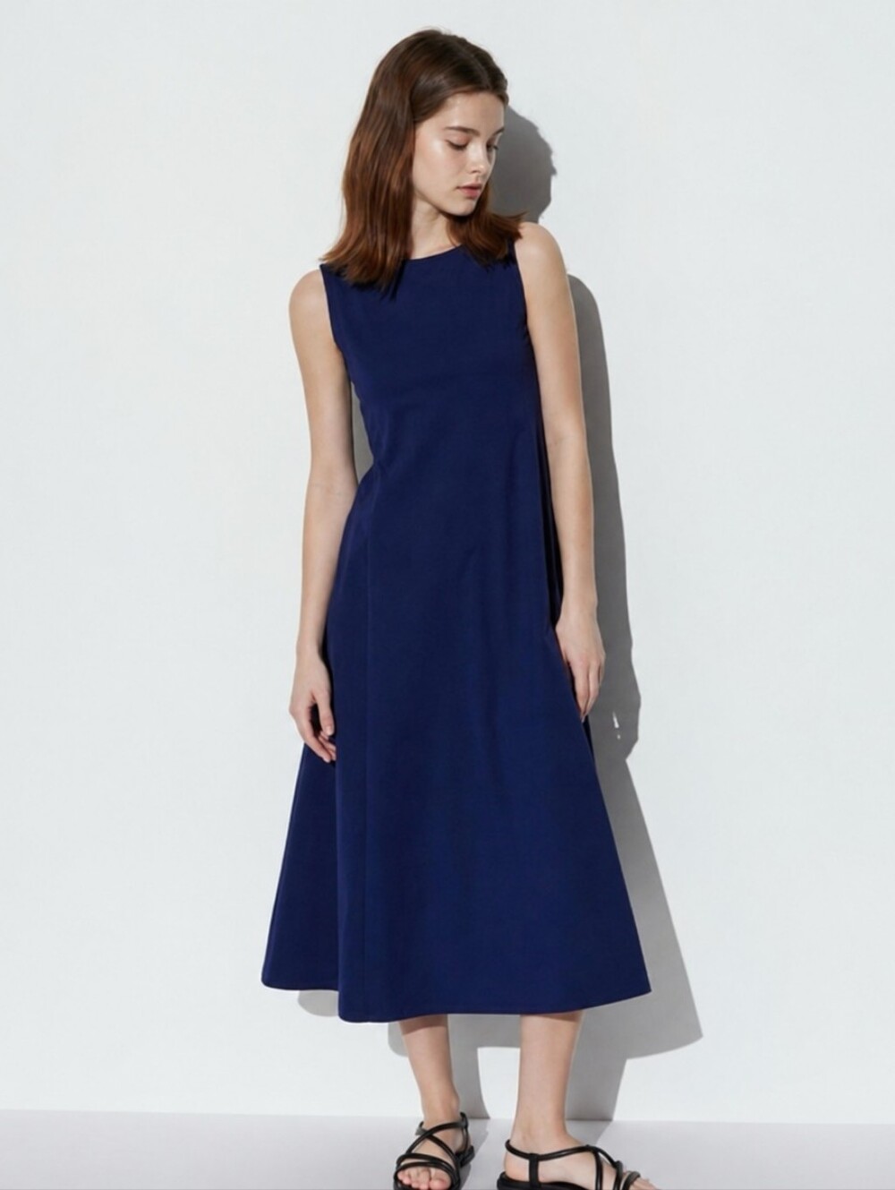 NWT Uniqlo AIRism Navy Blue Sleeveless Fit & Flare Midi Dress Size XL